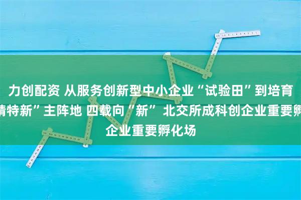 力创配资 从服务创新型中小企业“试验田”到培育“专精特新”主阵地 四载向“新” 北交所成科创企业重要孵化场